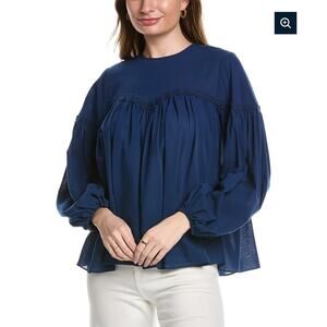 Trina Turk Venus Top Navy Blue Long Sleeve Blouse Women’s XS